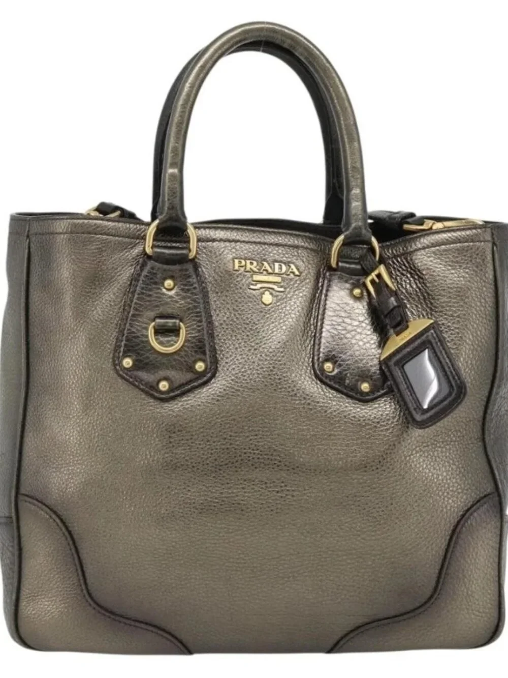 PRADA Tote Bag Leather 2way Gold Auth